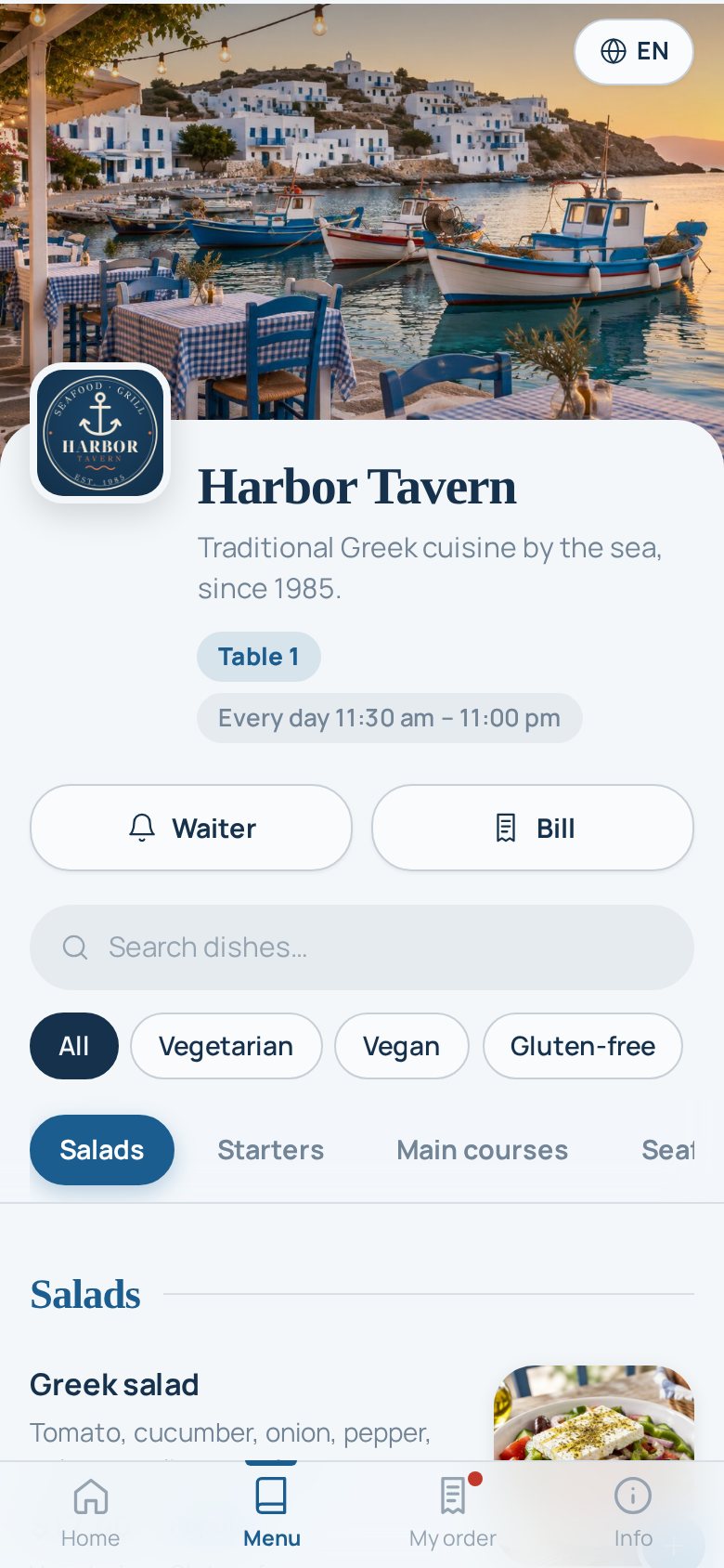 Menu with a blue theme